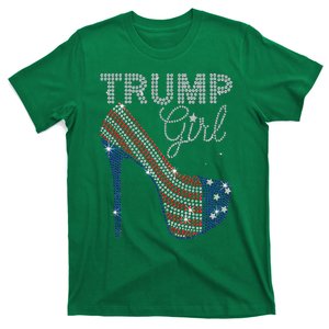 Trump Girl High Heel Faux Rhinestone Us Flag Vote T-Shirt