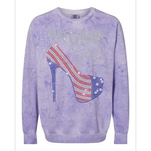 Trump Girl High Heel Faux Rhinestone Us Flag Vote Trump 2024 Colorblast Crewneck Sweatshirt