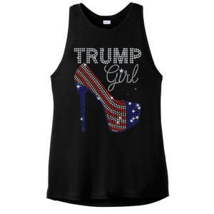 Trump Girl High Heel Faux Rhinestone Us Flag Vote Trump 2024 Ladies PosiCharge Tri-Blend Wicking Tank