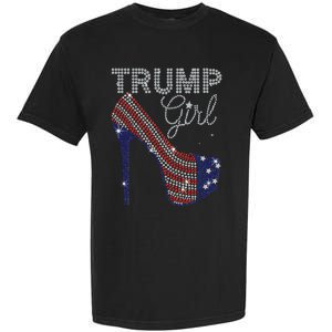 Trump Girl High Heel Faux Rhinestone Us Flag Vote Trump 2024 Garment-Dyed Heavyweight T-Shirt