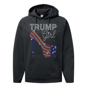 Trump Girl High Heel Faux Rhinestone Us Flag Vote Trump 2024 Performance Fleece Hoodie