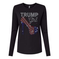 Trump Girl High Heel Faux Rhinestone Us Flag Vote Trump 2024 Womens Cotton Relaxed Long Sleeve T-Shirt