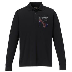 Trump Girl High Heel Faux Rhinestone Us Flag Vote Trump 2024 Performance Long Sleeve Polo