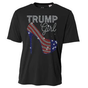 Trump Girl High Heel Faux Rhinestone Us Flag Vote Trump 2024 Cooling Performance Crew T-Shirt