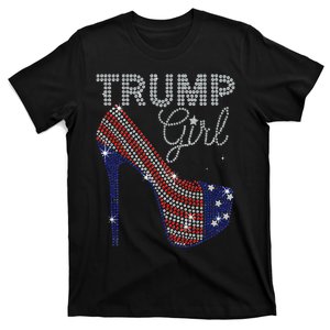 Trump Girl High Heel Faux Rhinestone Us Flag Vote Trump 2024 T-Shirt