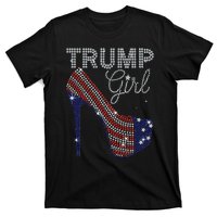 Trump Girl High Heel Faux Rhinestone Us Flag Vote Trump 2024 T-Shirt