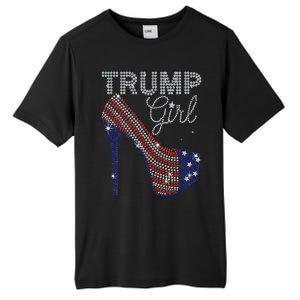 Trump Girl High Heel Faux Rhinestone Us Flag Vote Trump 2024 Tall Fusion ChromaSoft Performance T-Shirt