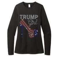 Trump Girl High Heel Faux Rhinestone Us Flag Vote Trump 2024 Womens CVC Long Sleeve Shirt