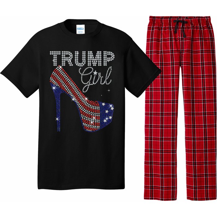 Trump Girl High Heel Faux Rhinestone Us Flag Vote Trump 2024 Pajama Set