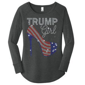 Trump Girl High Heel Faux Rhinestone Us Flag Vote Trump 2024 Women's Perfect Tri Tunic Long Sleeve Shirt