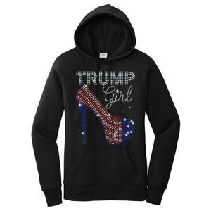 Trump Girl High Heel Faux Rhinestone Us Flag Vote Trump 2024 Women's Pullover Hoodie