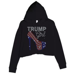 Trump Girl High Heel Faux Rhinestone Us Flag Vote Trump 2024 Crop Fleece Hoodie