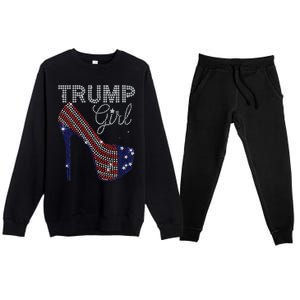 Trump Girl High Heel Faux Rhinestone Us Flag Vote Trump 2024 Premium Crewneck Sweatsuit Set