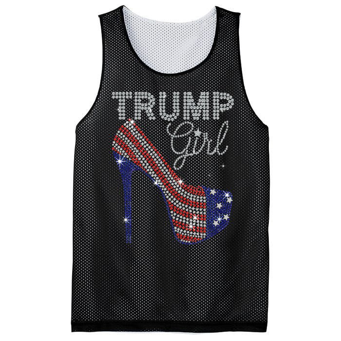 Trump Girl High Heel Faux Rhinestone Us Flag Vote Trump 2024 Mesh Reversible Basketball Jersey Tank