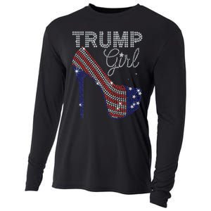 Trump Girl High Heel Faux Rhinestone Us Flag Vote Trump 2024 Cooling Performance Long Sleeve Crew