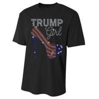 Trump Girl High Heel Faux Rhinestone Us Flag Vote Trump 2024 Performance Sprint T-Shirt