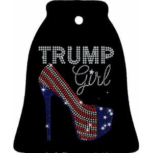 Trump Girl High Heel Faux Rhinestone Us Flag Vote Trump 2024 Ceramic Bell Ornament