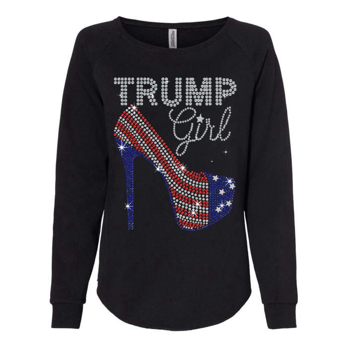 Trump Girl High Heel Faux Rhinestone Us Flag Vote Trump 2024 Womens California Wash Sweatshirt