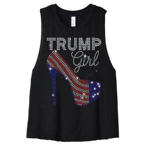 Trump Girl High Heel Faux Rhinestone Us Flag Vote Trump 2024 Women's Racerback Cropped Tank