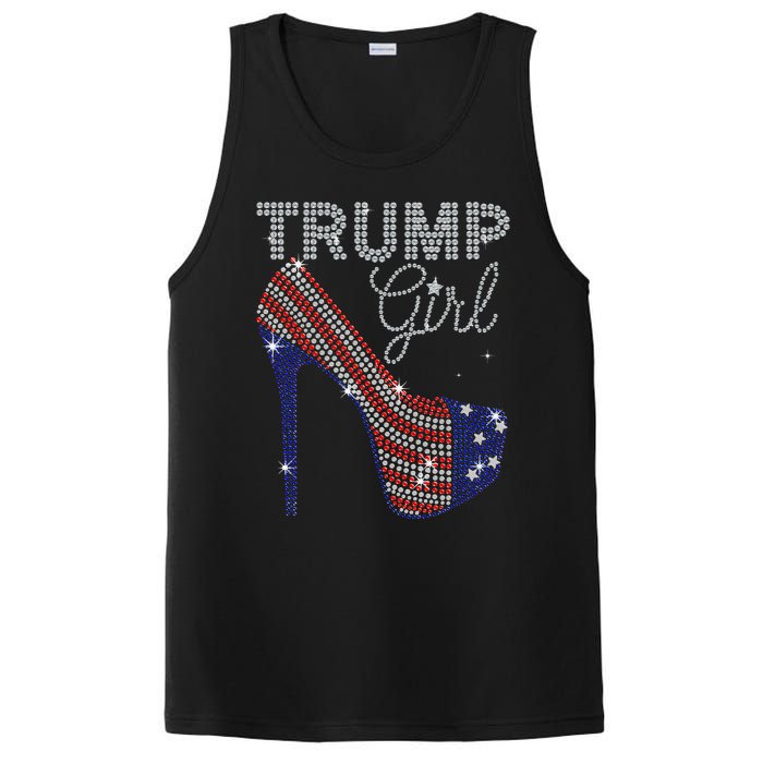 Trump Girl High Heel Faux Rhinestone Us Flag Vote Trump 2024 PosiCharge Competitor Tank