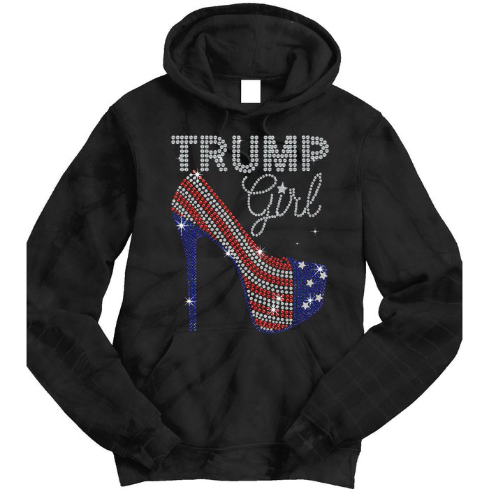 Trump Girl High Heel Faux Rhinestone Us Flag Vote Trump 2024 Tie Dye Hoodie