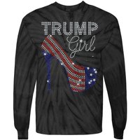 Trump Girl High Heel Faux Rhinestone Us Flag Vote Trump 2024 Tie-Dye Long Sleeve Shirt