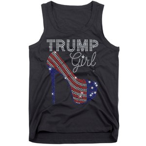 Trump Girl High Heel Faux Rhinestone Us Flag Vote Trump 2024 Tank Top