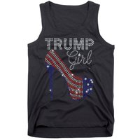 Trump Girl High Heel Faux Rhinestone Us Flag Vote Trump 2024 Tank Top