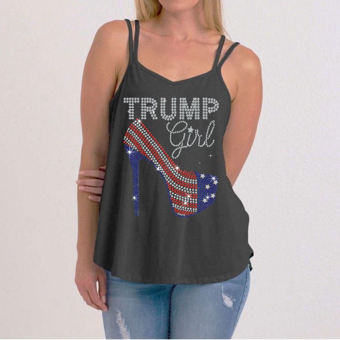 Trump Girl High Heel Faux Rhinestone Us Flag Vote Trump 2024 Women's Strappy Tank