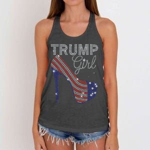 Trump Girl High Heel Faux Rhinestone Us Flag Vote Trump 2024 Women's Knotted Racerback Tank