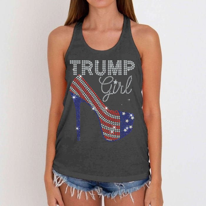 Trump Girl High Heel Faux Rhinestone Us Flag Vote Trump 2024 Women's Knotted Racerback Tank