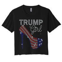 Trump Girl High Heel Faux Rhinestone Us Flag Vote Trump 2024 Women's Crop Top Tee