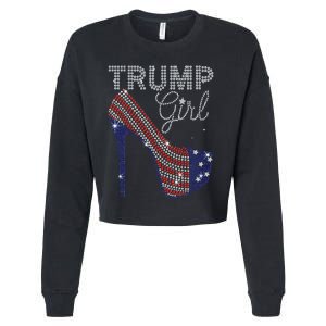 Trump Girl High Heel Faux Rhinestone Us Flag Vote Trump 2024 Cropped Pullover Crew