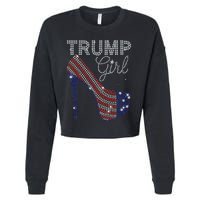 Trump Girl High Heel Faux Rhinestone Us Flag Vote Trump 2024 Cropped Pullover Crew