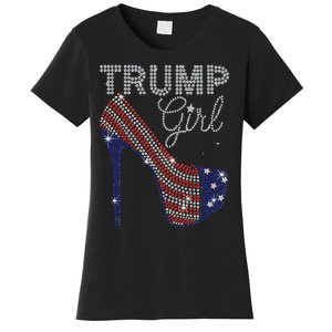 Trump Girl High Heel Faux Rhinestone Us Flag Vote Trump 2024 Women's T-Shirt