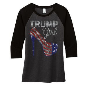 Trump Girl High Heel Faux Rhinestone Us Flag Vote Trump 2024 Women's Tri-Blend 3/4-Sleeve Raglan Shirt