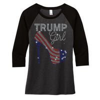 Trump Girl High Heel Faux Rhinestone Us Flag Vote Trump 2024 Women's Tri-Blend 3/4-Sleeve Raglan Shirt