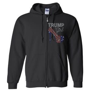 Trump Girl High Heel Faux Rhinestone Us Flag Vote Trump 2024 Full Zip Hoodie