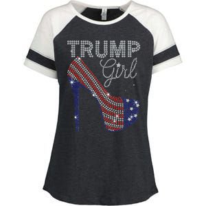 Trump Girl High Heel Faux Rhinestone Us Flag Vote Trump 2024 Enza Ladies Jersey Colorblock Tee