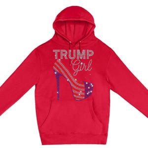 Trump Girl High Heel Faux Rhinestone Us Flag Vote Trump 2024 Premium Pullover Hoodie