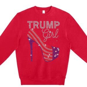 Trump Girl High Heel Faux Rhinestone Us Flag Vote Trump 2024 Premium Crewneck Sweatshirt