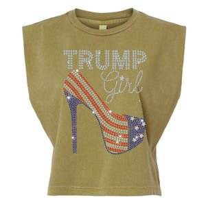 Trump Girl High Heel Faux Rhinestone Us Flag Vote Trump 2024 Garment-Dyed Women's Muscle Tee