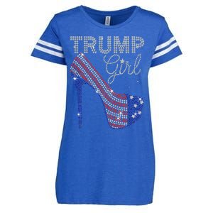 Trump Girl High Heel Faux Rhinestone Us Flag Vote Trump 2024 Enza Ladies Jersey Football T-Shirt