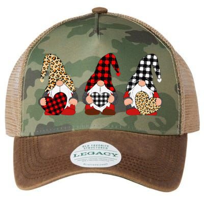 Three Gnomes Holding Leopard Heart & Plaid Valentine's Day Legacy Tie Dye Trucker Hat