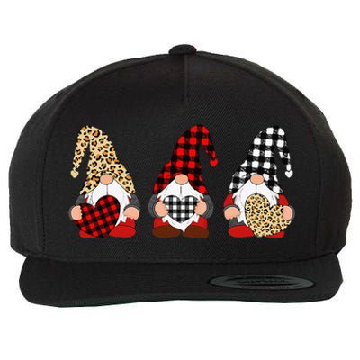 Three Gnomes Holding Leopard Heart & Plaid Valentine's Day Wool Snapback Cap