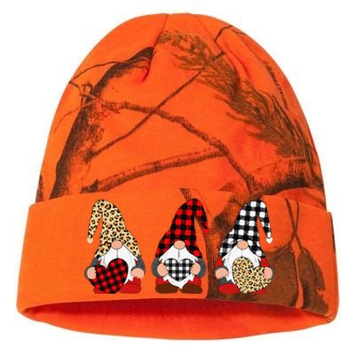 Three Gnomes Holding Leopard Heart & Plaid Valentine's Day Kati Licensed 12" Camo Beanie