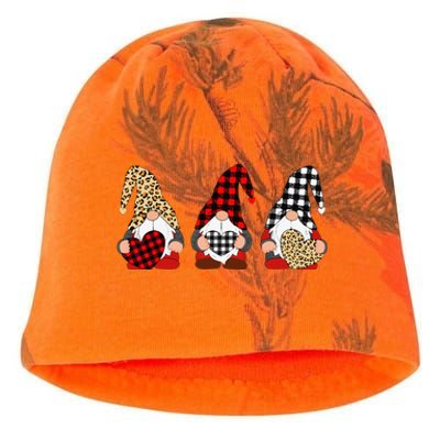 Three Gnomes Holding Leopard Heart & Plaid Valentine's Day Kati - Camo Knit Beanie