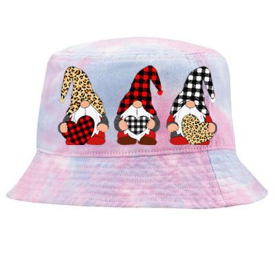 Three Gnomes Holding Leopard Heart & Plaid Valentine's Day Tie-Dyed Bucket Hat