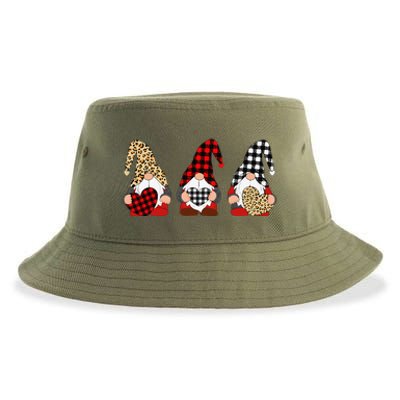 Three Gnomes Holding Leopard Heart & Plaid Valentine's Day Sustainable Bucket Hat