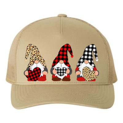 Three Gnomes Holding Leopard Heart & Plaid Valentine's Day Yupoong Adult 5-Panel Trucker Hat